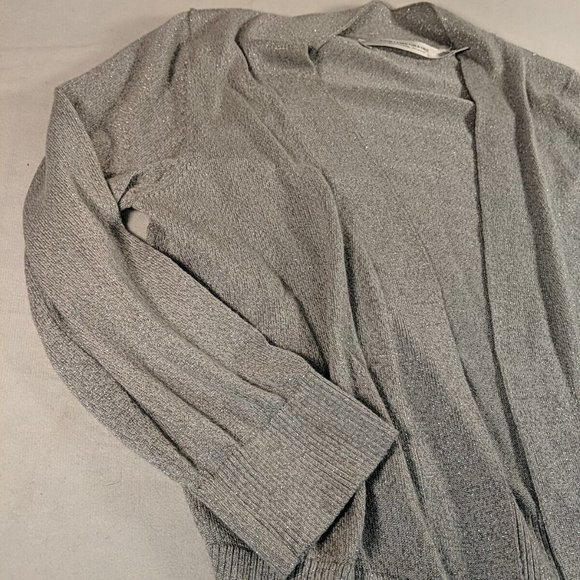 Contemporaine Simons Silver Glitter Cardigan Sweater Women Small S Lurex Grey - Picture 3 of 8